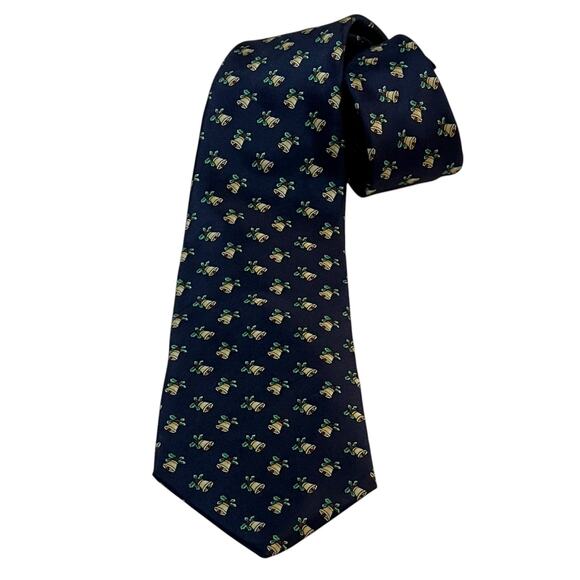 Brooks Brothers Silk Tie Navy Blue Holiday Bells Print Necktie USA Made - Picture 1 of 6
